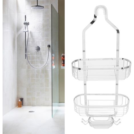 Panier de rangement suspendu pour pommeau de douche, double couche, en maille, sans clous, multifonctionnel, électroplaqué (1/5)