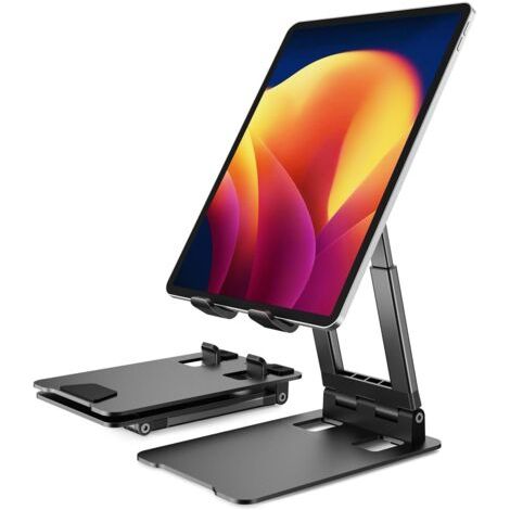royaluxe-Support Tablette Bureau Pliable et Réglable en Hauteur, Robuste Aluminium Support iPad, Compatible avec Tablette Stand de 4" à 13" - Noir (1/5)