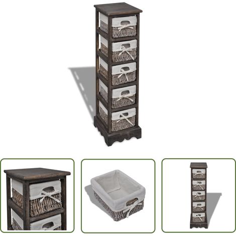 The Living Store Étagère de rangement en bois 5 paniers en tissage Marron - Meuble De Rangement - Étagère Bois - Bibliothèque Murale - Rangement Campagne - Panier Tissu (1/5)