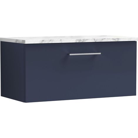 Balterley Bramshall 800mm Wall Hung 1 Drawer Vanity Unit & Laminate Worktop for Stylish Modern Bathroom Storage - Midnight Blue