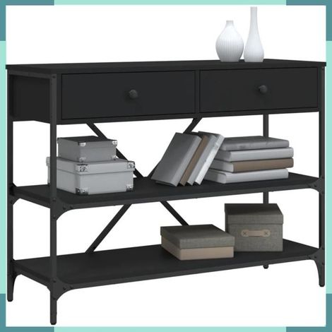 833403 Table console avec tiroirs et étagères noir bois d'ingénierie (1/5)