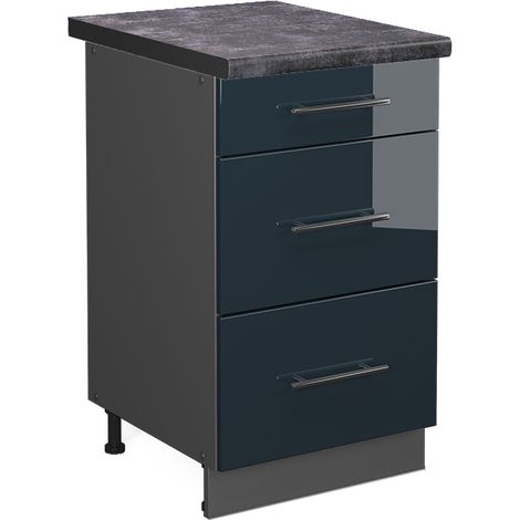 Schubladenschrank Fame-Line, Dunkelblau Hochglanz, 50 cm , AP Anthrazit, Vicco