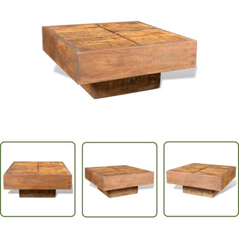 The Living Store Table basse carrée Marron Bois massif de manguier - Table Basse - Table Ronde - Meubles Vintage - Mobilier Design - Décoration Intérieure (1/5)