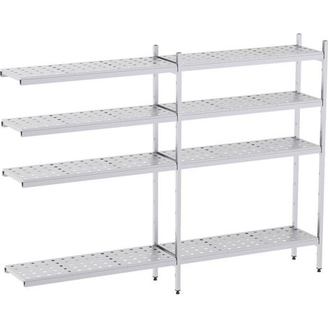 Rayonnage en Acier Inoxydable d'Angle Clayettes Perforées - 2060 à 2960 mm - 4 Niv - P500 - Distform