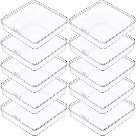10 Aufbewahrungsboxen, 10,5 x 10,5 x 1,8 cm, transparenter Kunststoff, mit Deckel, für Schmuck und Bastelarbeiten (1/5)