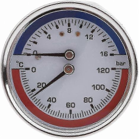 Thermomètre métallique, manomètre de température et de pression pour chaudière, 0-16 bar, 0-120 bar, compatible avec le chauffage au sol. (1/5)