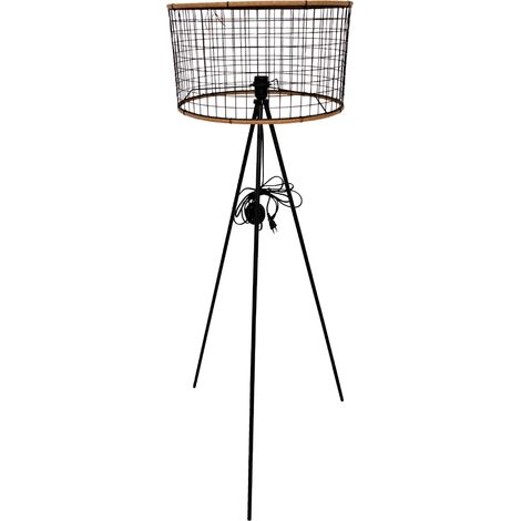 MaxxHome - Lámpara de pie (madera y metal, casquillo E27, 40 W, 146 cm) (1/5)