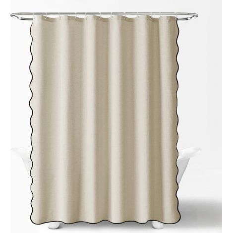 Rideau de douche ondulé avec crochets pour garder la salle de bain propre et sèche - 1 pièce, beige, 200 x 240 cm. (1/5)