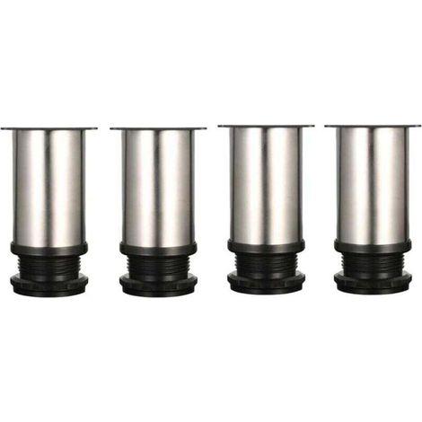 Quatre pieds réglables, 8 cm de haut, pieds de meuble/table/meuble épais, en acier inoxydable brossé, plage de réglage en hauteur de 0 à 15 mm, équipés de vis en acier inoxydable. (1/4)
