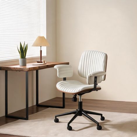 Chaise de bureau beige en cuir métal 73 x 59 x 87 cm (1/5)