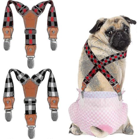 Lot de 2 bretelles réglables pour couches pour chien, taille XS/S, motif à carreaux, pour robes et jupes pour animaux femelles