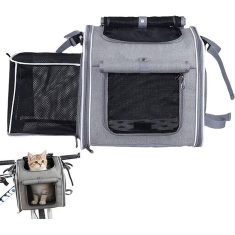 Panier vélo pour chien - Sac de transport pour chien - Panier vélo pour animaux - Pliable - Multifonctionnel - Pour petits chiens et chats - Idéal à vélo et en balade - 36 x 26 x 31 cm - Gris (1/5)