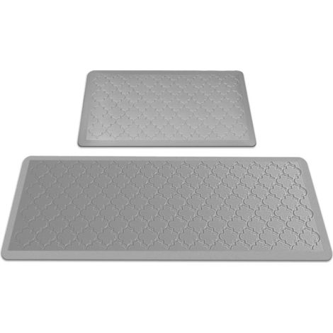 Lot de 2 tapis de cuisine anti-fatigue confortables en mousse rembourrée, ergonomiques et confortables pour la maison, gris clair