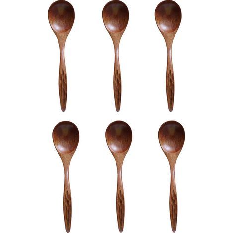 Lot de 6 cuillères à soupe en bois sculpté, finition foncée, style naturel