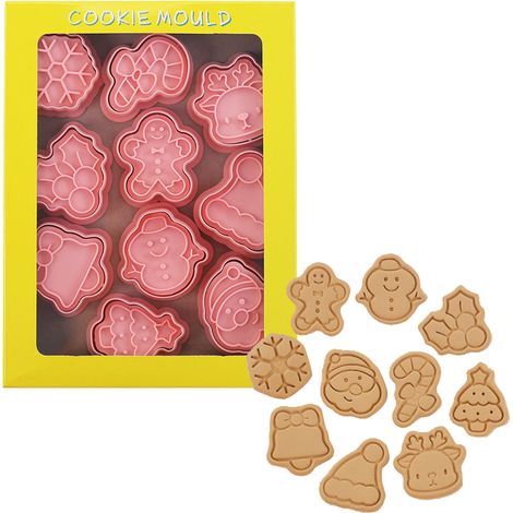 Lot de 8 ou 10 emporte-pièces 3D Noël, moule à biscuits, tampon à presser pour pâtisserie (1/5)