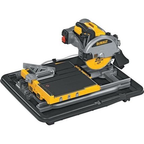 Dewalt – Scie à matériaux 1600 W 250 mm – Capacité de coupe 610 mm – Guide inox pour précision – Double gicleur d'eau orientable