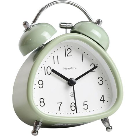 Réveil rétro vintage double cloche en métal,silencieux sans tic-tac,avec veilleuse pour bureau,table ou chevet,idéal pour dormeurs lourds (vert) (1/5)