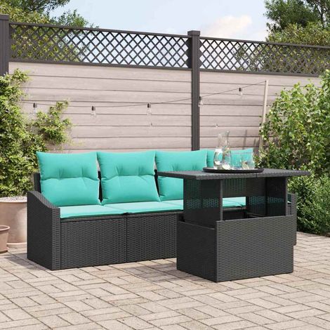 Ensemble Canapé de Jardin Modulaire 5 Pièces en Poly Rotin Noir et Bleu - PANGIVO (1/5)