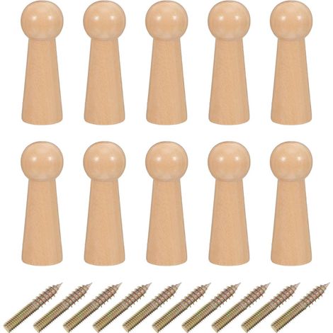 10 crochets muraux bois, bois massif, pour serviettes et clés (1/5)