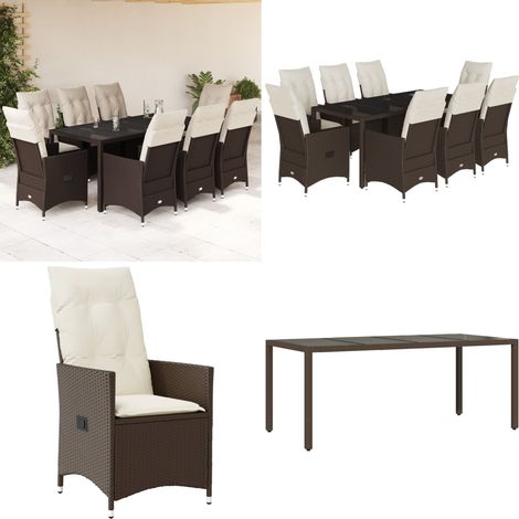 9-tlg. Garten-Essgruppe mit Kissen Braun Poly Rattan - Gartengestelle - Gartenmöbel - Esstisch - Lounge Set - Outdoor Möbel - Home & Living (1/5)