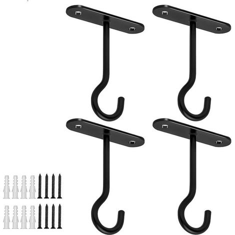 Set di 4 ganci da parete di alta qualità per fiori, 10 cm, neri, ideali per appendere piante, mangiatoie per uccelli e campanelli a vento, adatti per uso esterno. (1/5)