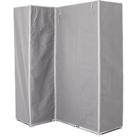 Armoire penderie d'angle en tissu coloris gris - Longueur 131 x Profondeur 87,5 x Hauteur 169 cm -PEGANE- (1/3)