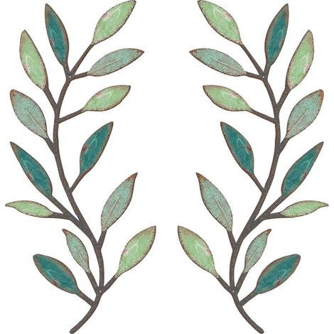 Lot de 2 branches d'olivier en métal pour décoration murale. salon. couloir. extérieur (couleurs vives) (1/4)