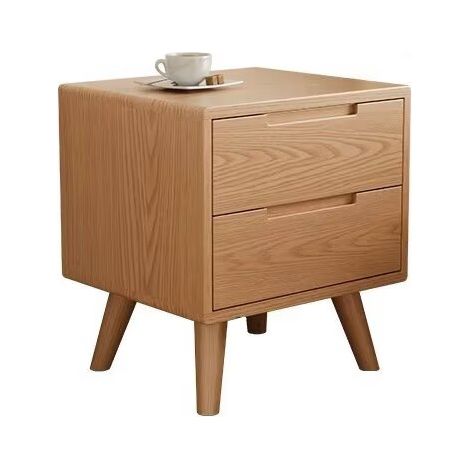 Tables de Chevet, Table D'appoint avec Rangement, Pieds en Bois, pour Chambre à Coucher, Salon,(Double tiroir,Couleur du bois brut) (1/2)