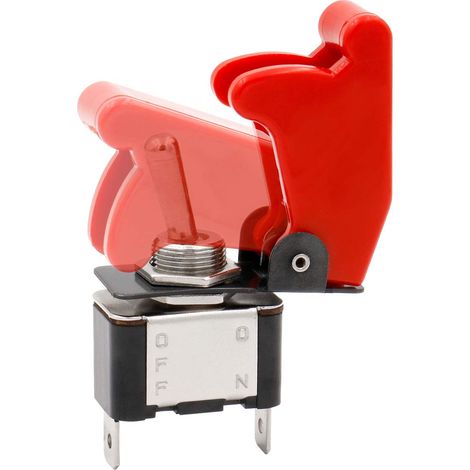 Interruptor de palanca de metal con tapa roja impermeable, 12 V, 20 A, SPDT, encendido/apagado, 2 polos, paquete de 10 (1/5)