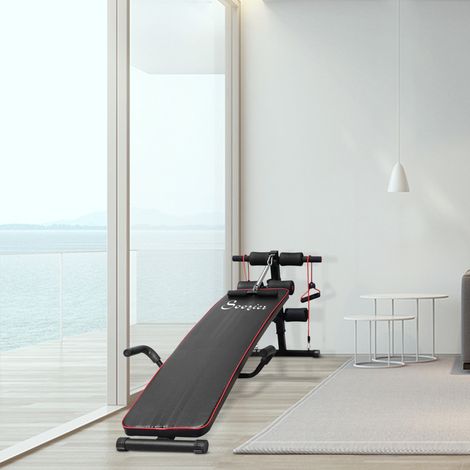 Banco de abdominales ajustable con bandas de resistencia, carga máx. 120 kg, negro HAVRYA