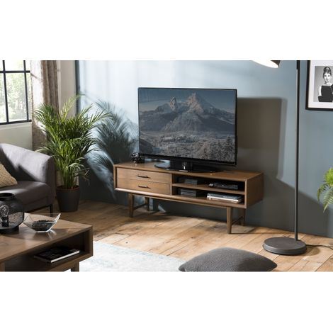LARA - Meuble TV marron 2 tiroirs 2 niches bois Mindi (1/5)