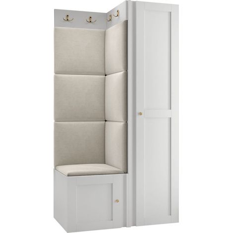 Meuble d'entrée Hartford 381, Blanc, 186x82x46cm, MDF, Stratifié, Tissu, Murale, À poser