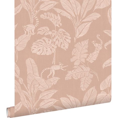 papier peint singes et feuilles de la jungle rose terracotta  - ESTAhome (1/5)