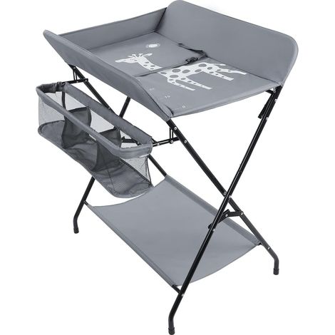 Neche Table à langer Pliante pour bébé avec Panier de Rangement pour Nouveaux-Nés,Structure en Fer Charge,Gris (1/5)