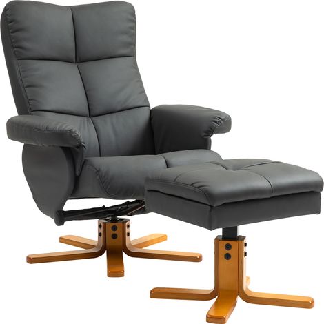 Fauteuil avec repose-pieds, dossier inclinable à 145°, pivotant à 360°, similicuir gris foncé (1/5)