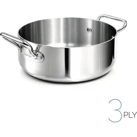 AGNELLI Casseruola Bassa Aluinox 3Ply Inox Lucida 20x8 Cm 2 Manici