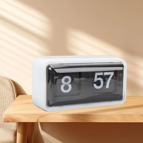 Reloj plegable retro innovador y multifuncional: reloj de mesa mecánico con caja transparente, color blanco, ideal para el hogar y la oficina. (1/5)