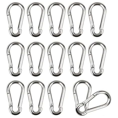 16 Pièces Mousquetons M4 Mousqueton INOX 304 Petit Mousqueton Boucle à Ressort Convient pour Suspendre Crochet Fixe 40 x 4 mm