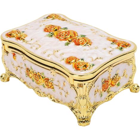 Elegant Vintage Jewelry Box with Floral Pattern for Storing Rings and Necklaces, Small Decorative Trinket Organizer in Zinc Alloy (5) (1/5)