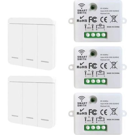 Interrupteur de télécommande sans fil - aucun câblage requis, portée de 20 à 50 m - 2 interrupteurs, 3 télécommandes (1/3)