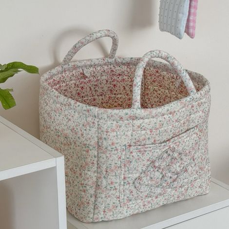Corbeille à vêtements délavés à fleurs, panier de rangement léger, panier de stockage pliable, idéal pour le salon et la buanderie (1/4)