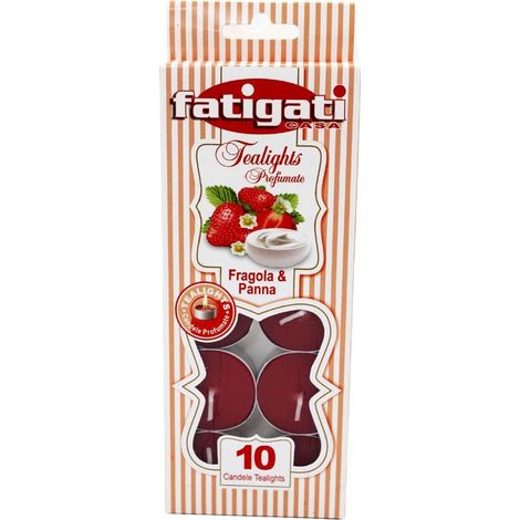 TrAdE Shop Traesio - Set 12pz Da 10 Candele Profumate Tealight Lumini Rotondi Fragranza Fragola & Panna 473564 -