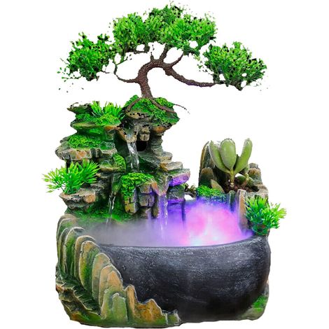 Fontana da tavolo, 200 x 150 x 280 mm, Fontana da interni con giochi d'acqua in pietra, decorazione per interni, fontana a LED, cascata, regalo (1/5)