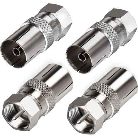 CSPARKV - Conector de antena de TV (4 unidades, macho F a hembra de TV), adaptador coaxial para cables de antena, cables de satélite, conector hembra de TV de 9,5 a tipo F