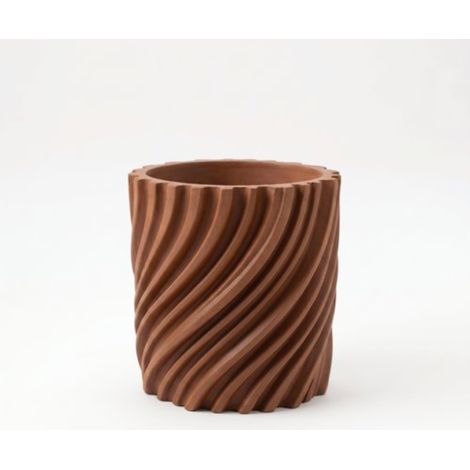 Pot de fleurs moderne marron ondulé pour plantes, forme torsadée (1/3)