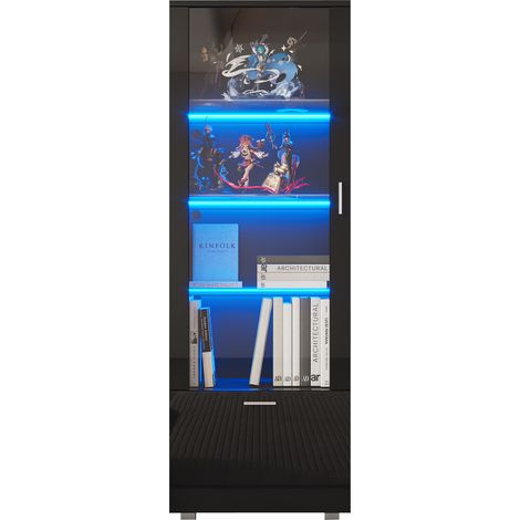 Vitrine haute brillance 40x50x60cm, avec porte en verre, 3 étagères, noir. (1/5)