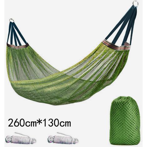 Hamac de camping d'extérieur respirant en nylon avec barres en bois et sac de transport, 260 cm x 130 cm, vert, pour camping, plage et jardin (1/5)