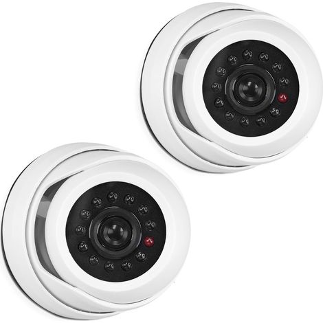 Attrappe einer Dome-Kamera – 2er-Pack – Weißer Kunststoff – Blinkende LED – Abschreckungsmittel für den Innen- und Außenbereich – 1080p (1/5)