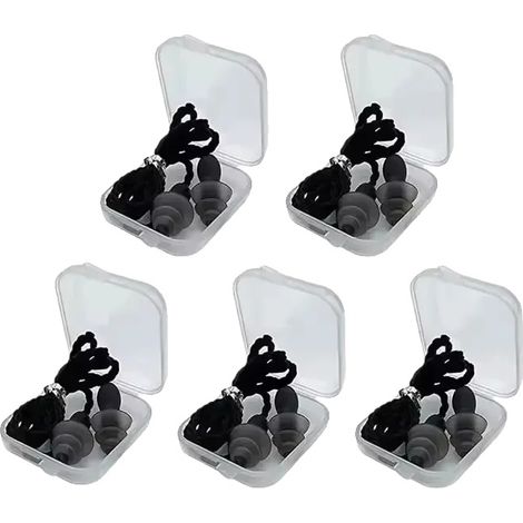 Tapones para los oídos con reducción de ruido, diseño reutilizable, ajuste cómodo, 5 pares, color negro. (1/2)