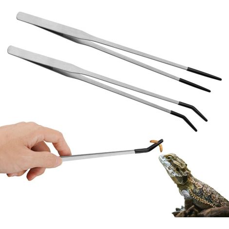 Futterzangen aus Edelstahl für Reptilien mit Gummispitzen, 27 cm lange gerade und gebogene Zange, geeignet für Aquarien oder Bastelarbeiten, Zubehör für Agamen (1/4)
